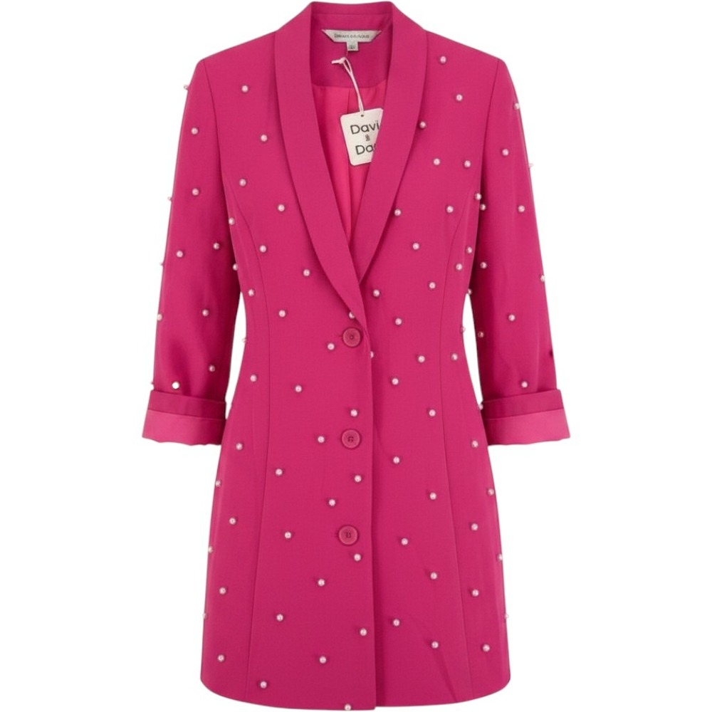 Davi & Dani Pink Pearl Embellished Blazer Jacket Party Cocktail